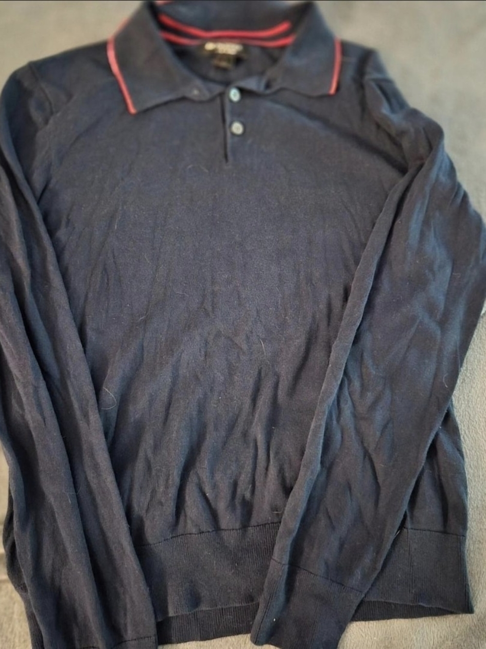 Banana Republic Navy Long-Sleeve Polo with Red Trim